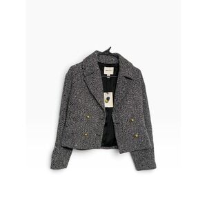 Industry Republic Clothing Tweed Cropped Jacket Black White Gold Button Size 4